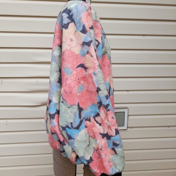 Vintage Bomber Jacket Floral Fleece Oversize 80s 90s Y2K Grunge - Picture 6 of 10